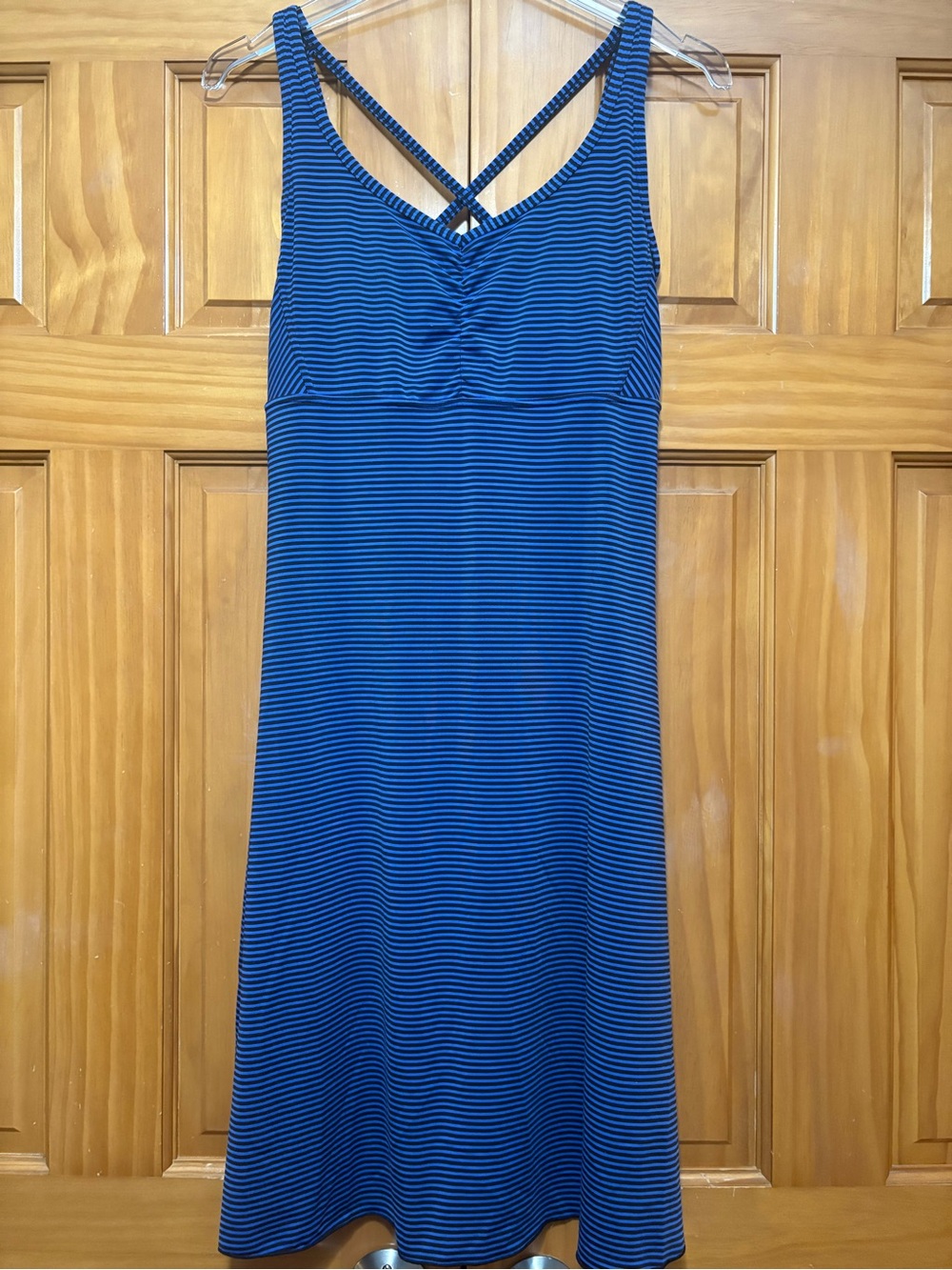 Prana Blue and Black Striped Active Dress Size Medium EUC